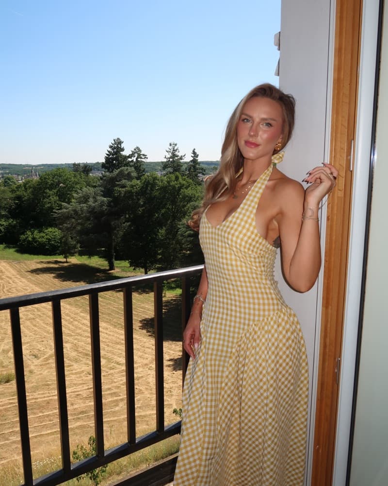 Yellow gingham Halter Drop Waist Dress  - Image 1