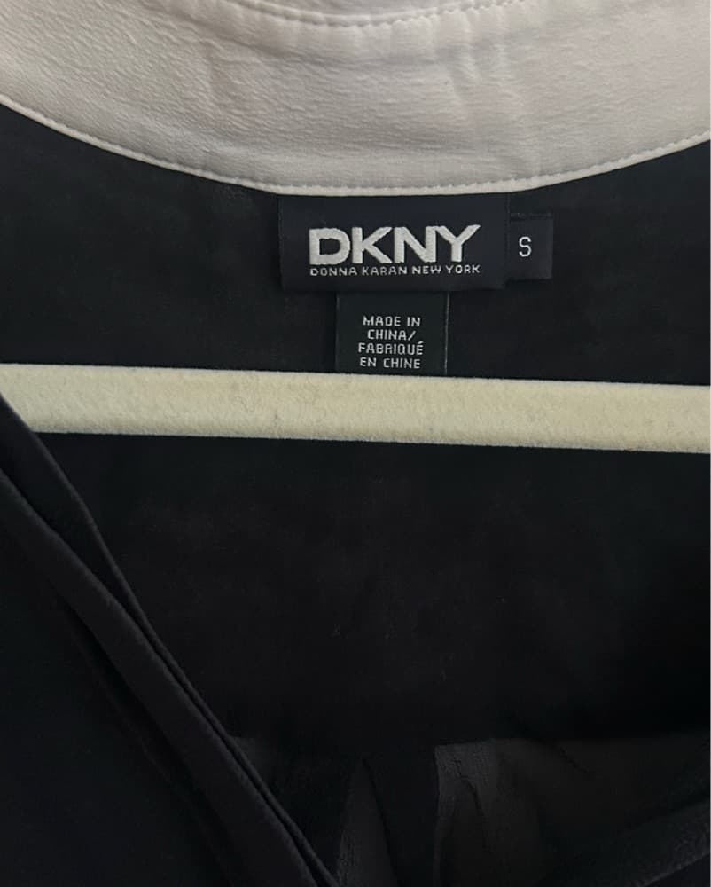 DKNY Sheer Black Silk Blouse White Collar Button Down - Image 3