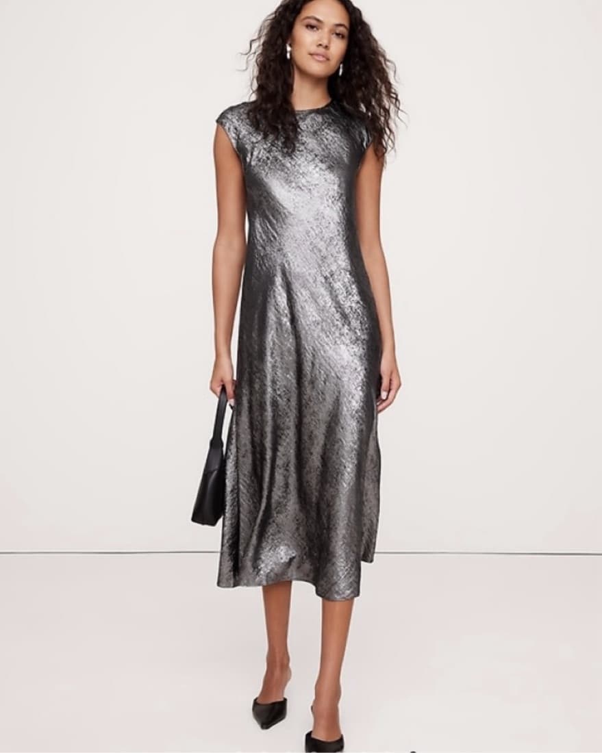 Silver Metallic Midi Dress - Image 1