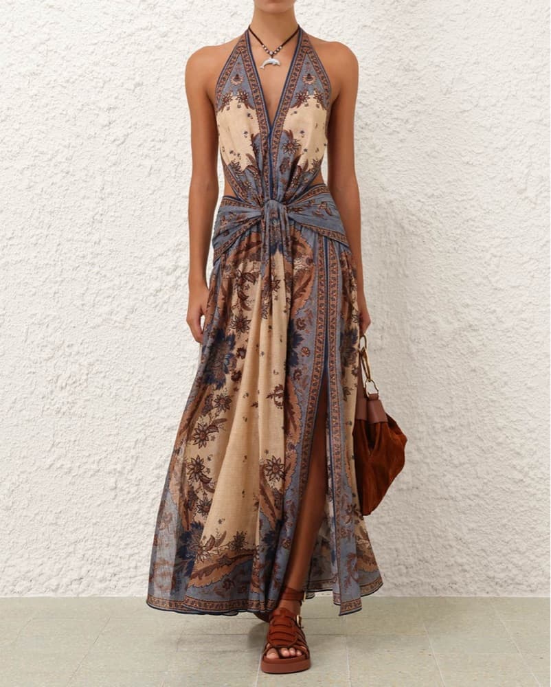 Zimmermann Boho Floral Halter Maxi Dress - Image 1