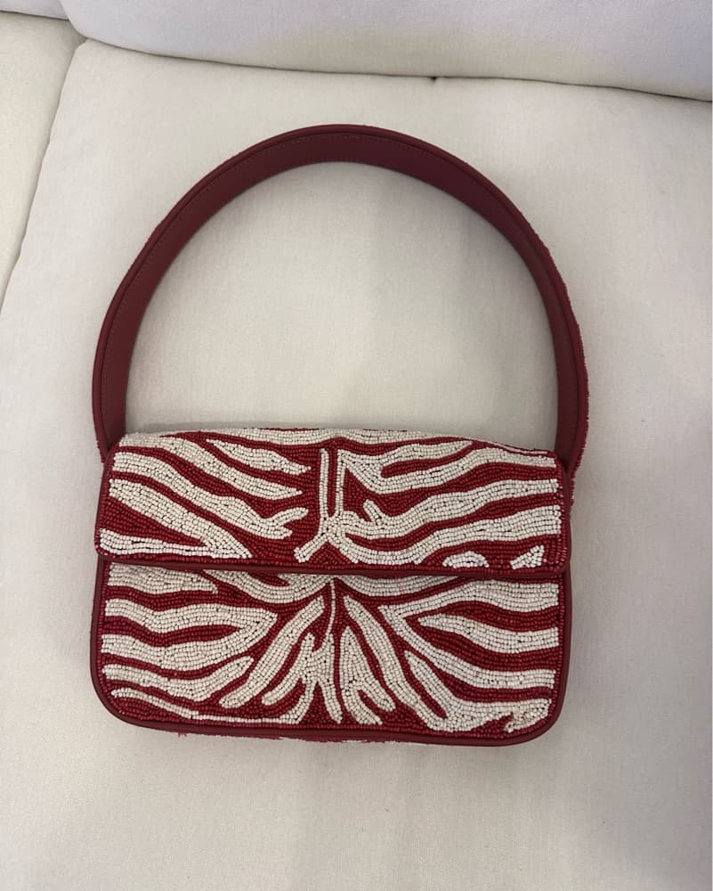 Staud Red And White Zebra Beaded Bag - Image 1