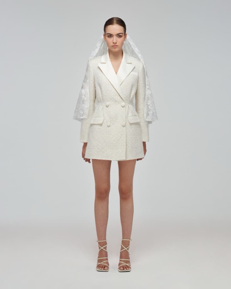 Self Portrait Bouclé Tailored Mini Dress - Image 6