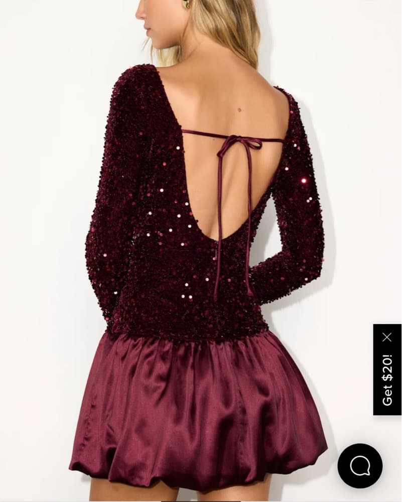 Sequin Burgundy Satin Mini Dress - Image 2