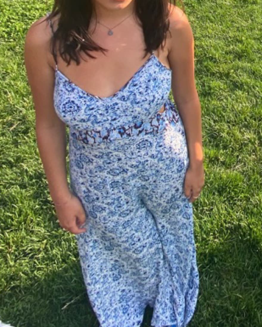Blue/White Maxi Dress With Cutout - Image 1