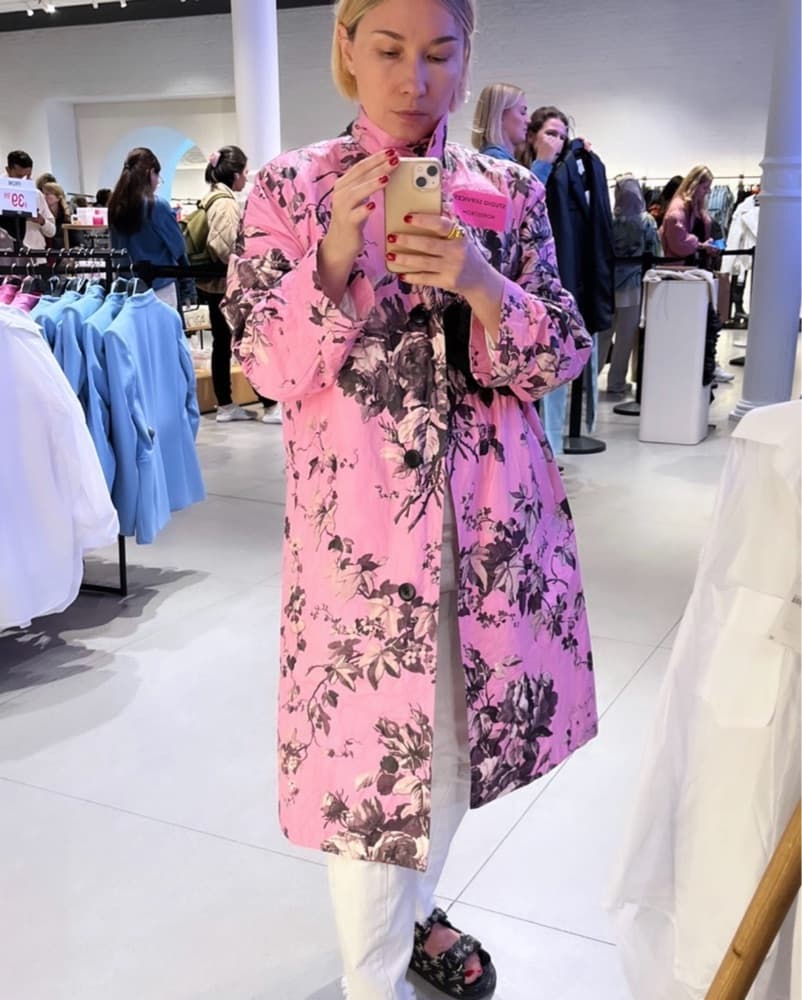 DRIES VAN NOTEN Pink Floral Rain Coat - Image 1