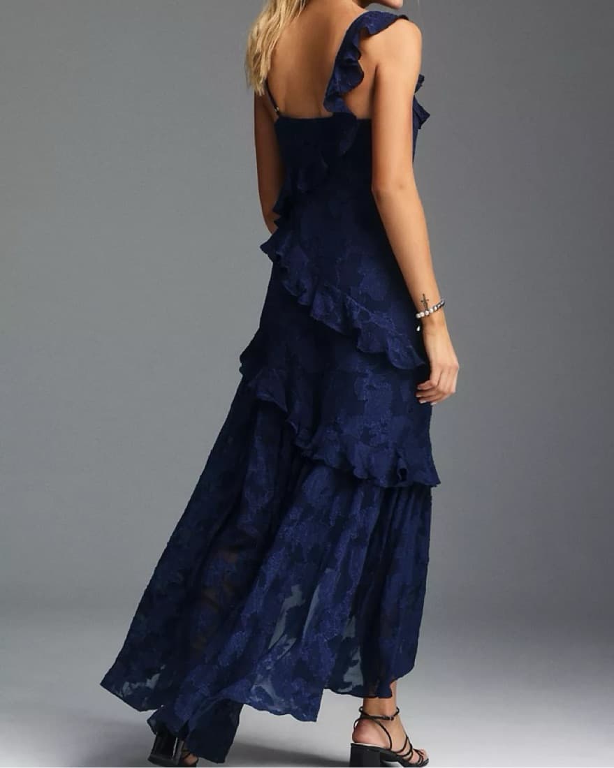 BHLDN Navy Chiffon Formal Dress - Image 3