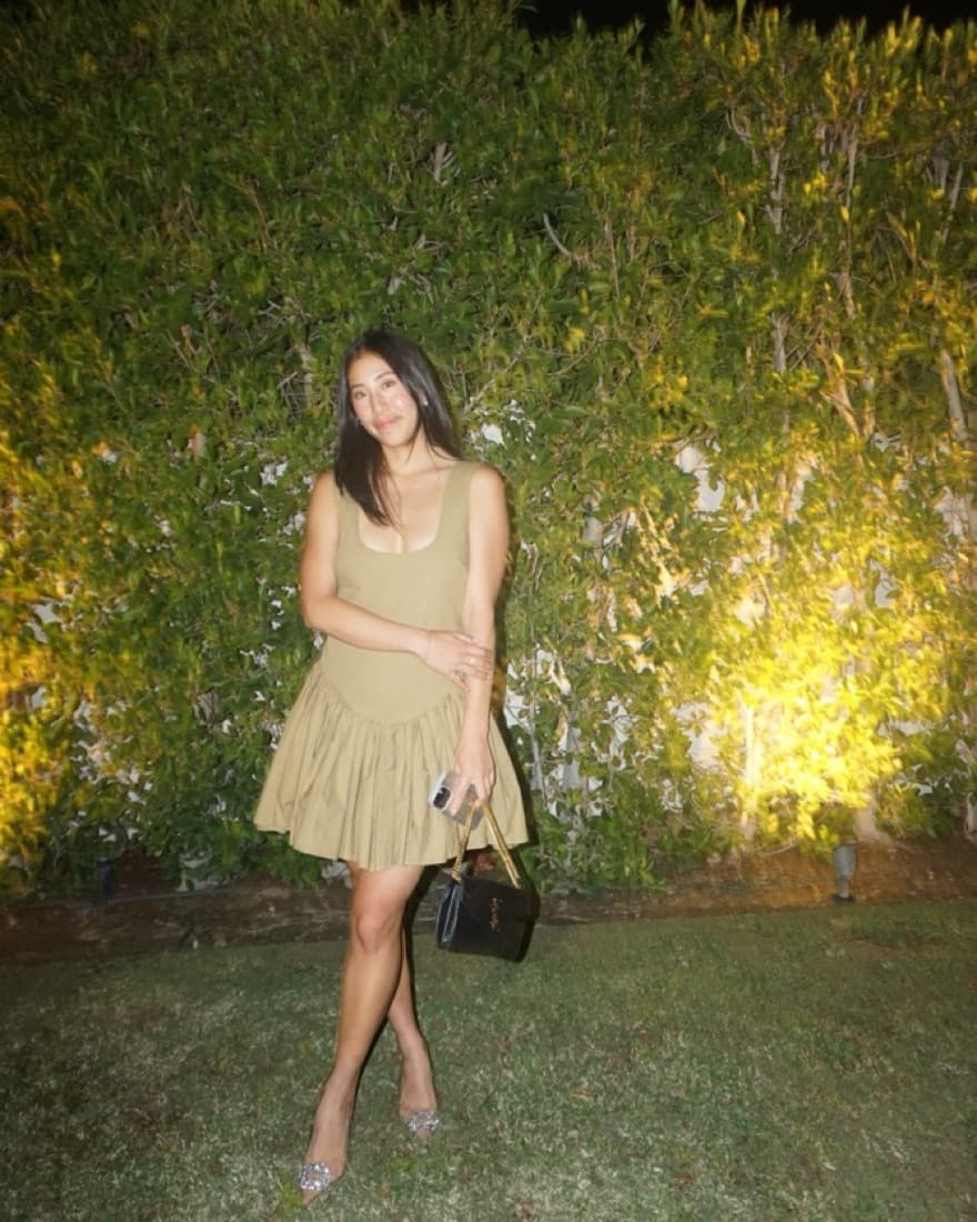 Khaite Khaki Pleaed Mini Dress - Image 3