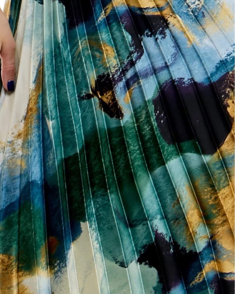 Printed Asymmetric Hem Pleated Maxi  - Image 3
