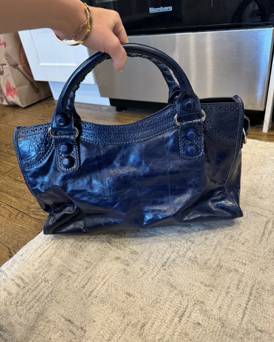 Navy Balenciaga City Handbag - Image 6