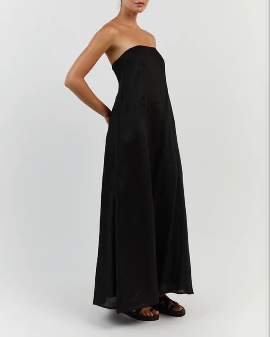 Dissh KARNEY BLACK LINEN STRAPLESS DRES - Image 1