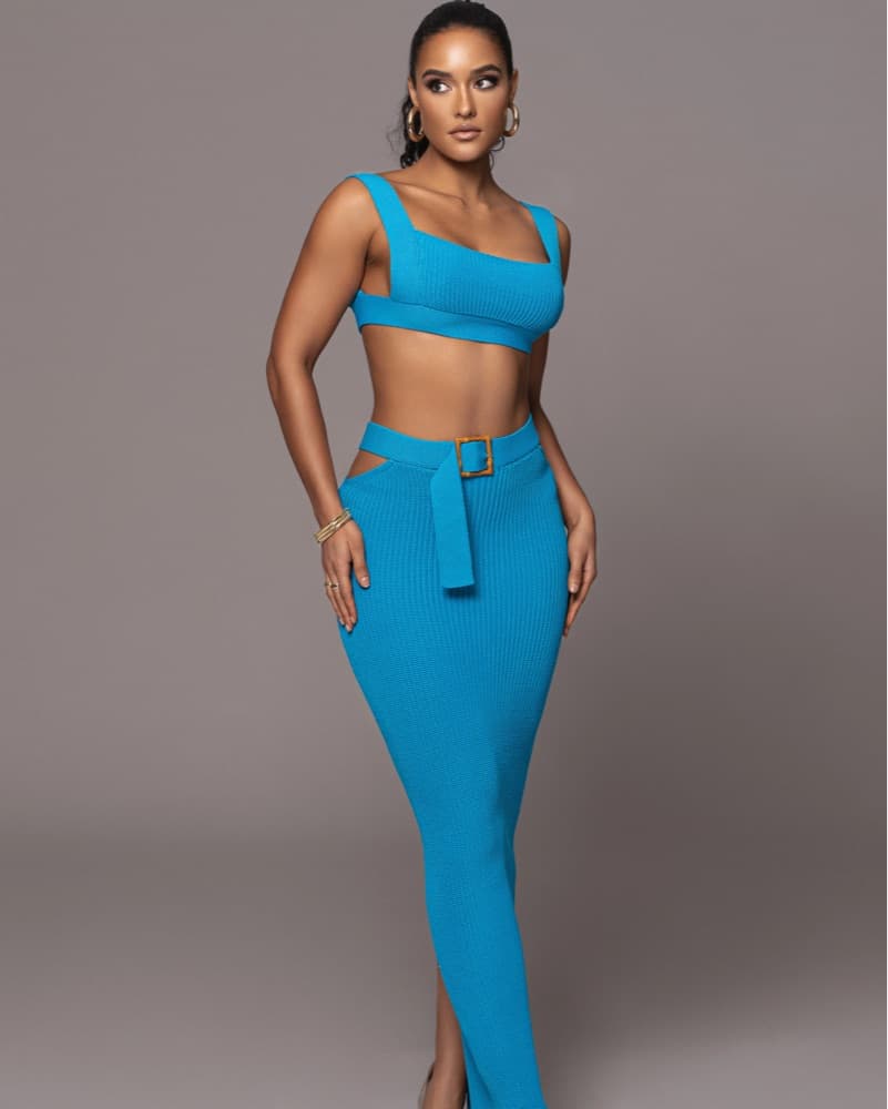 JLUX BLUE NIKOLE RIBBED SKIRT SET - Image 1