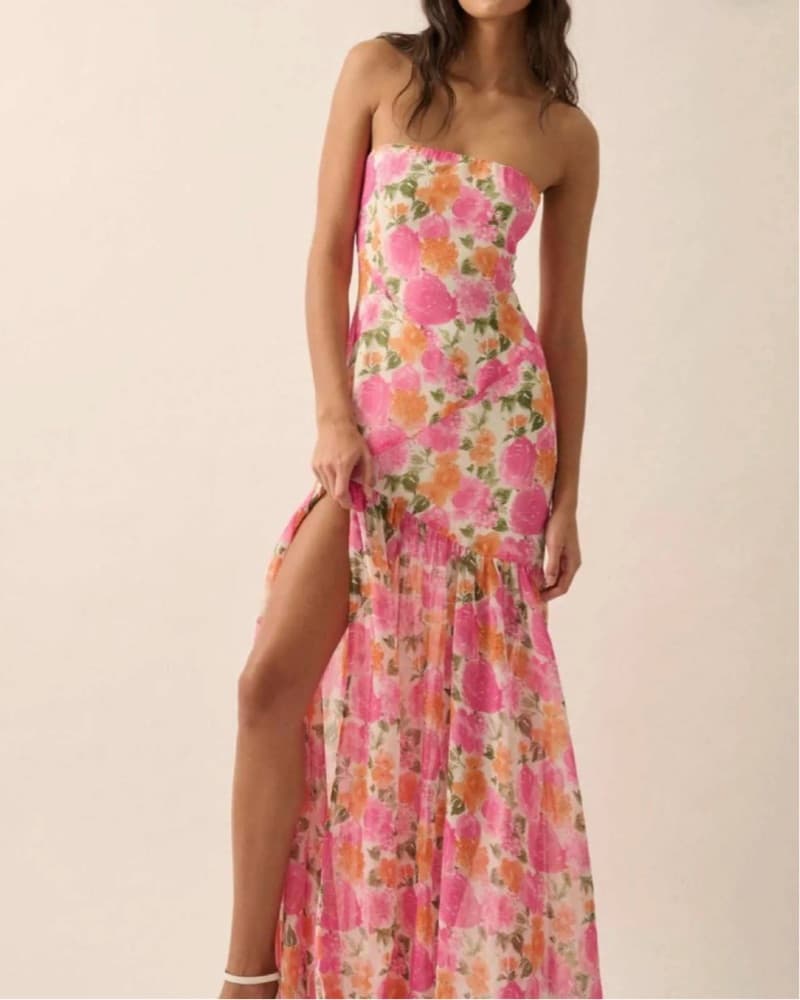 Strapless Floral Drop-Waist Maxi Dress - Image 1