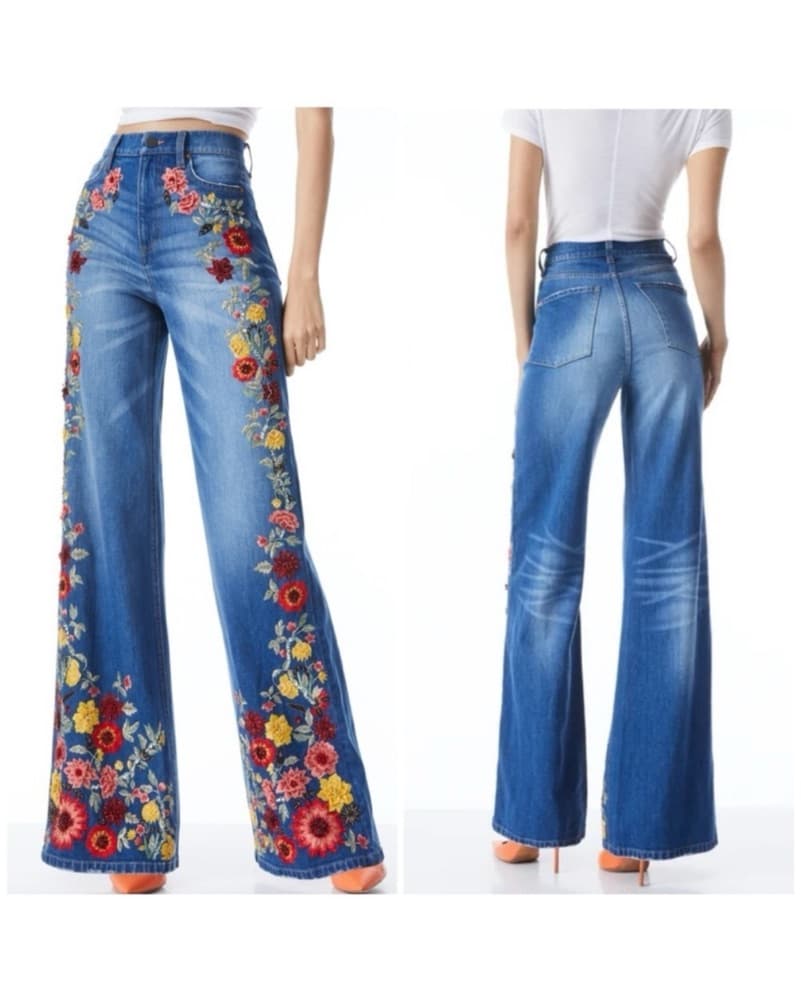 Alice + Olivia Embroidered Wide-Leg Jean - Image 1