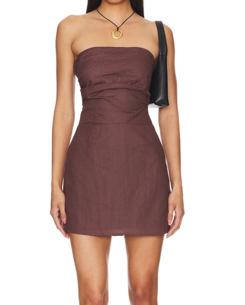 SNDYS Romi Linen Brown Dress - Image 1