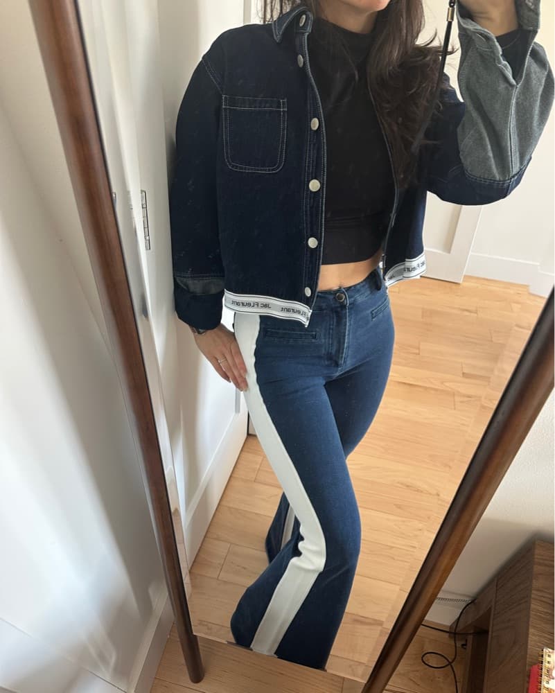 Designer Denim Jacket &  Flare Jeans Set - Image 1