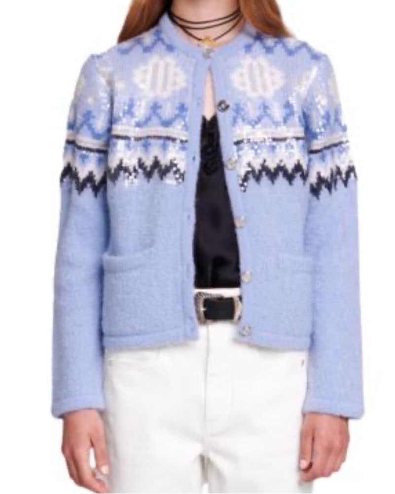 Maje Sequin Cardigan Sweater Blue - Image 1