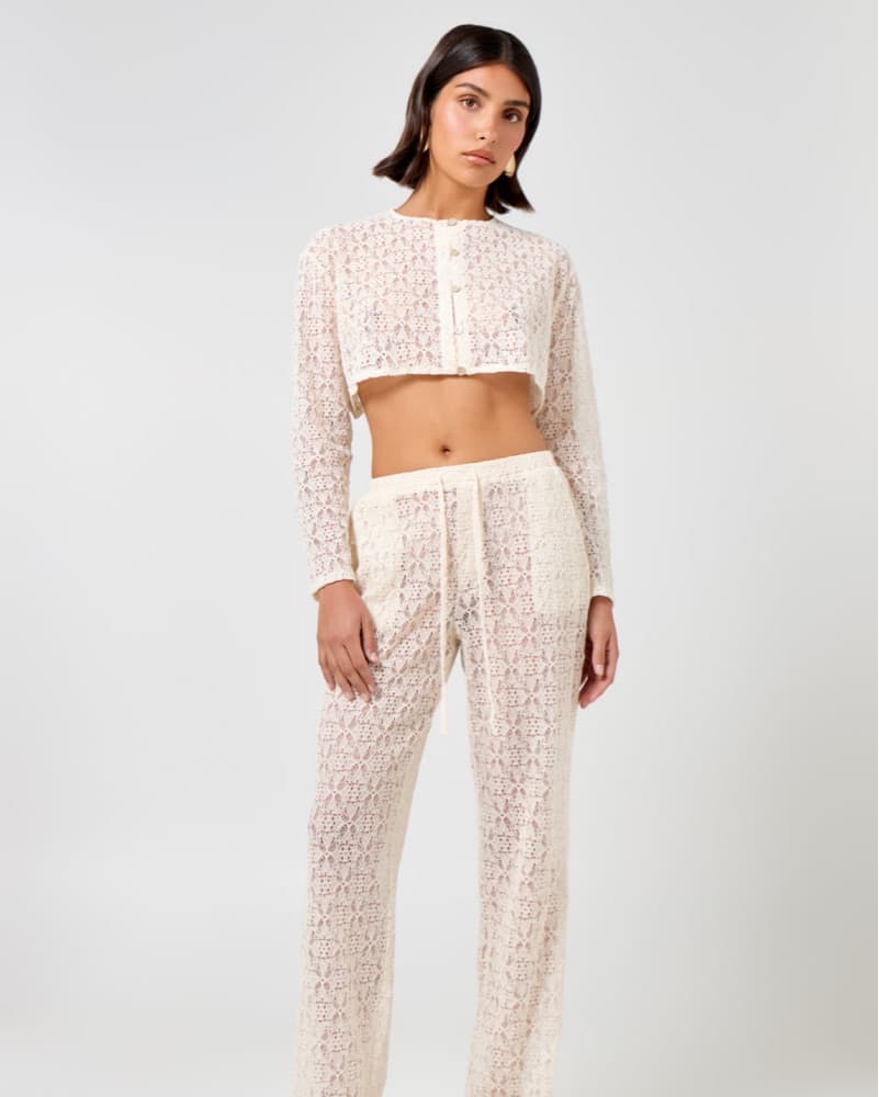 Elegant Lace Crop Top & Pants Set - Image 1
