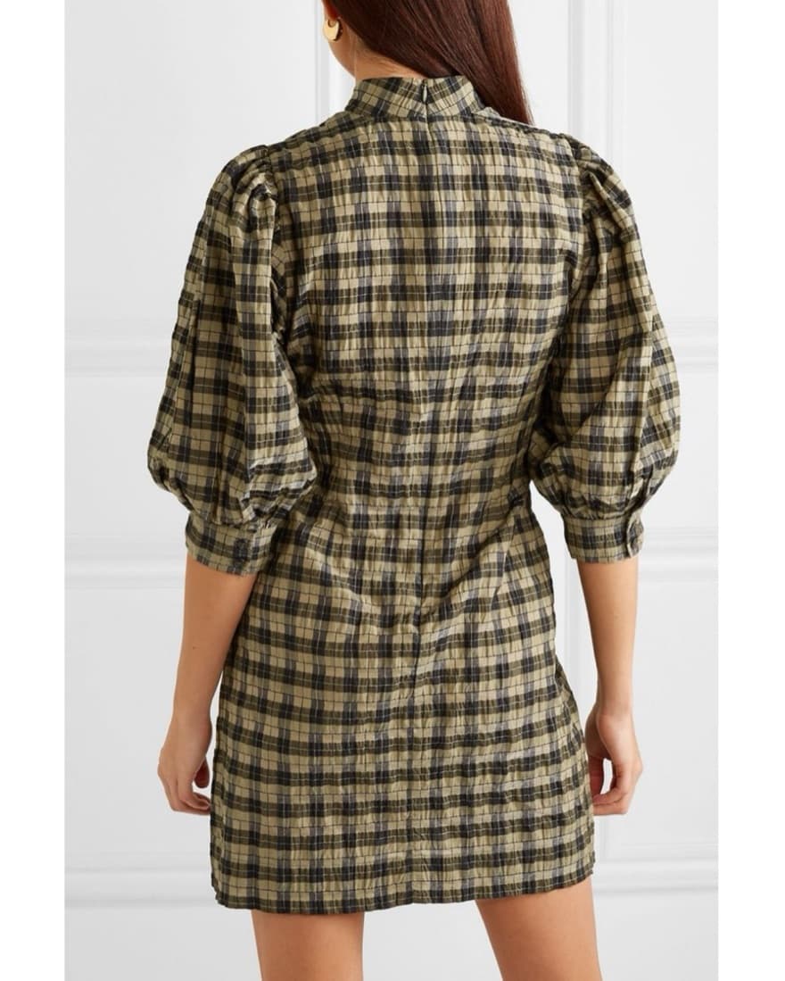 Ganni Charron Seersucker Plaid Dress - Image 3