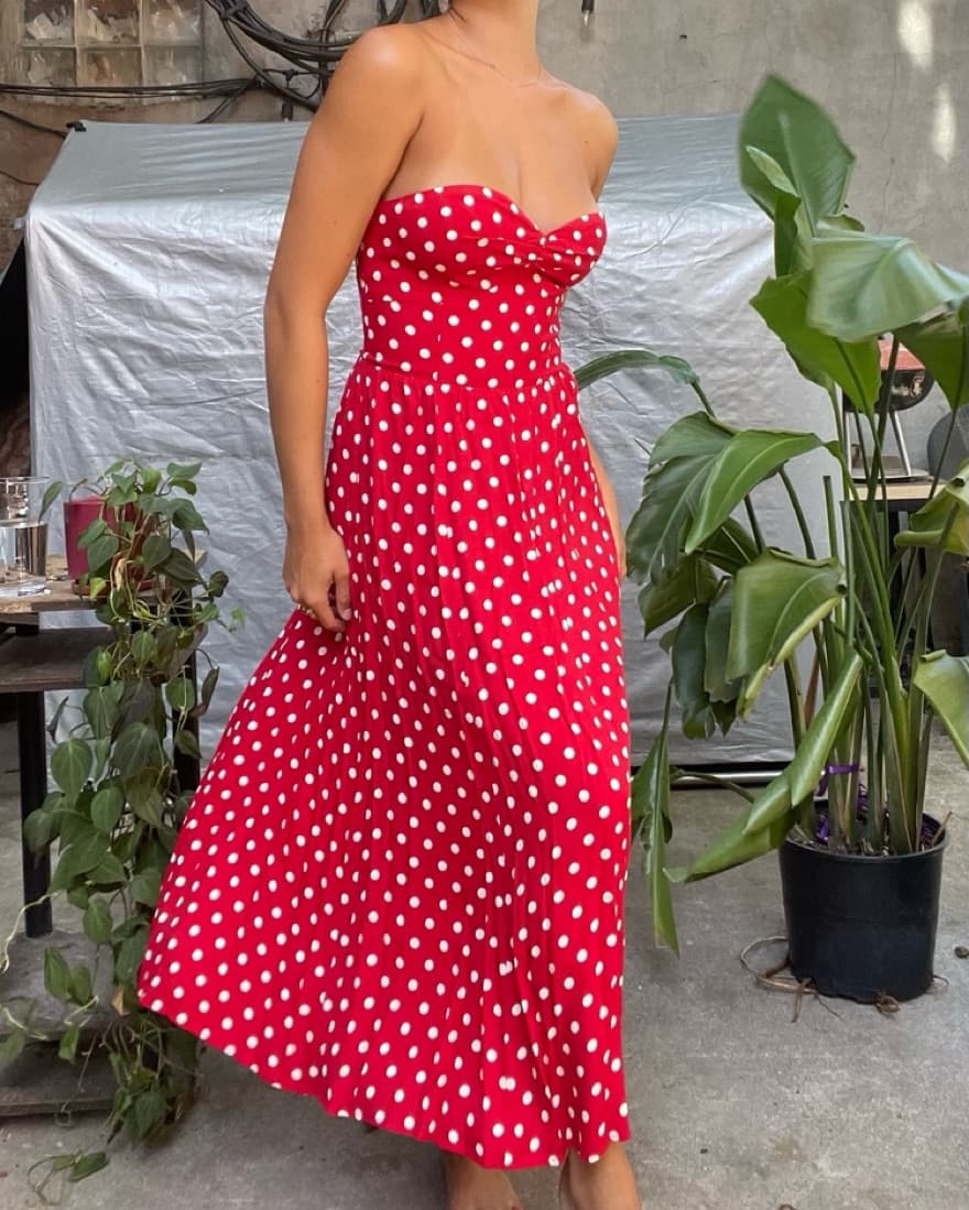 Reformation Red Polka Dot Midi Dress - Image 4