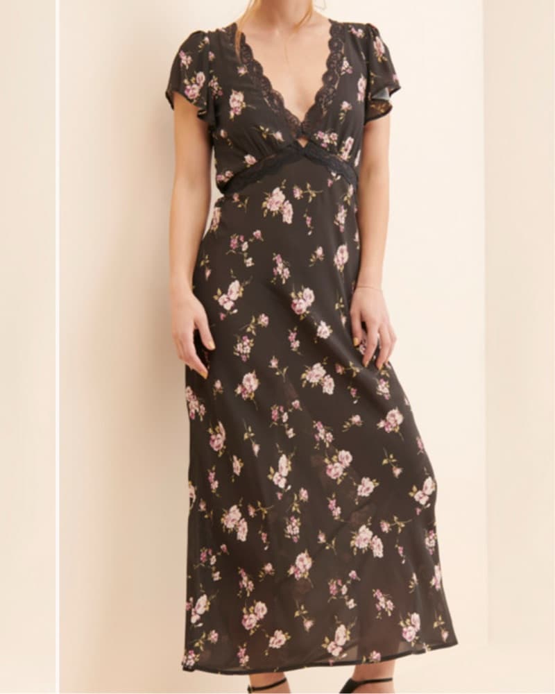 Floral Maxi Dress with Lace Trim - Image 1