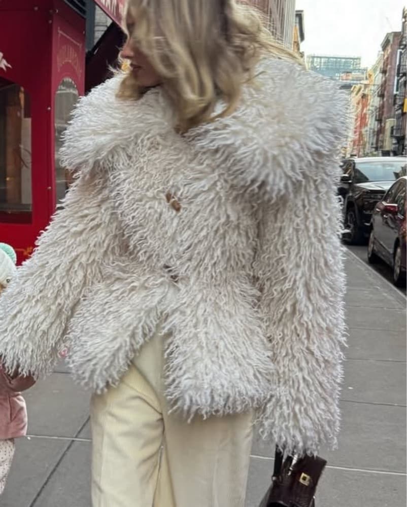 Dramatic Collar Faux Shearling Jacket  - Image 6