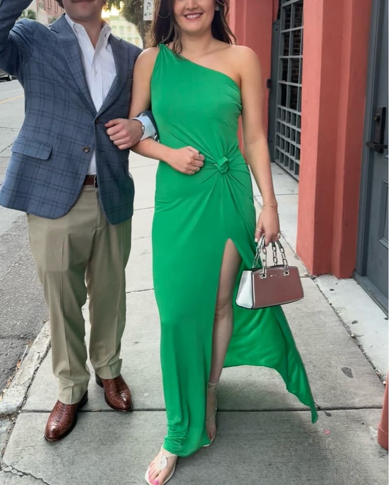 One Shoulder Green Gown - Image 1