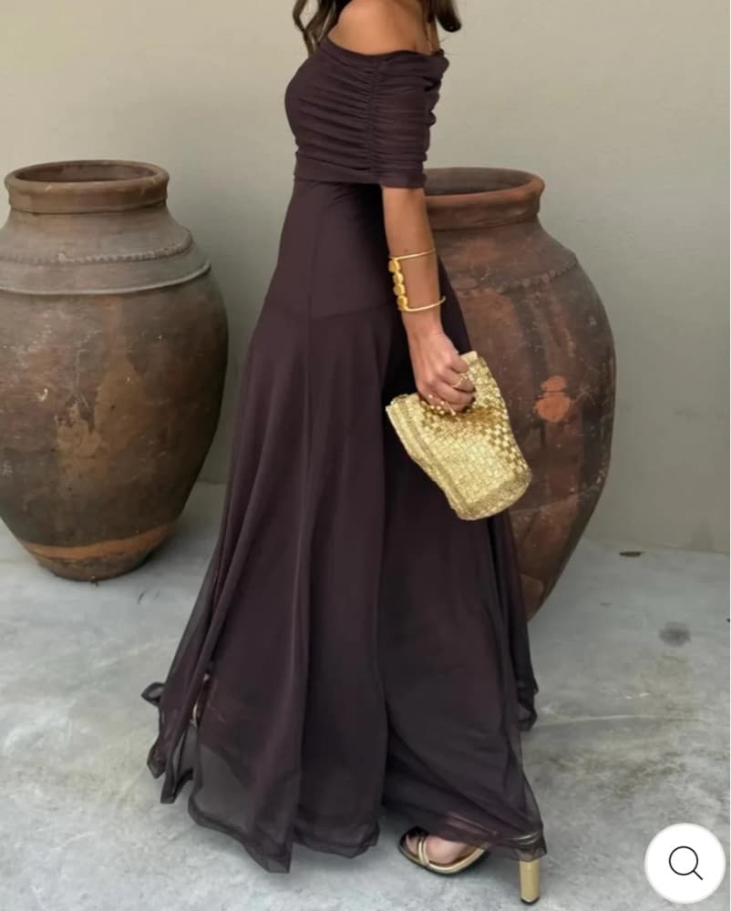 No Name Off Shoulder Brown Gown - Image 3