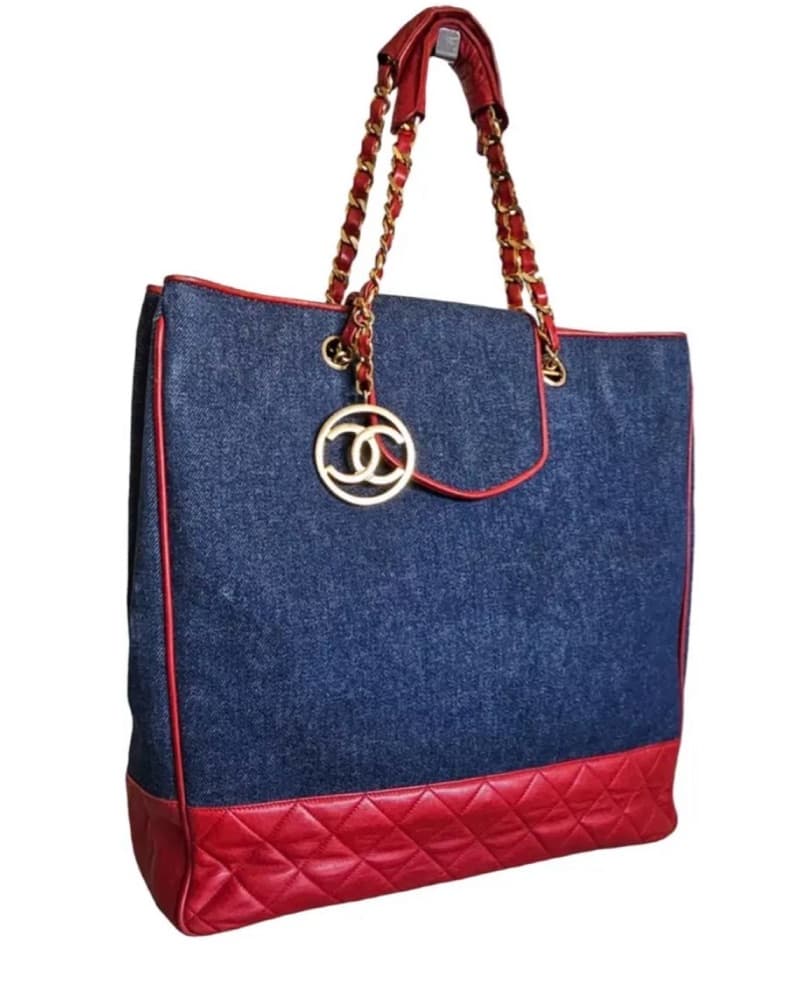 Vintage Chanel Bag - Denim & Red Tote - Image 2