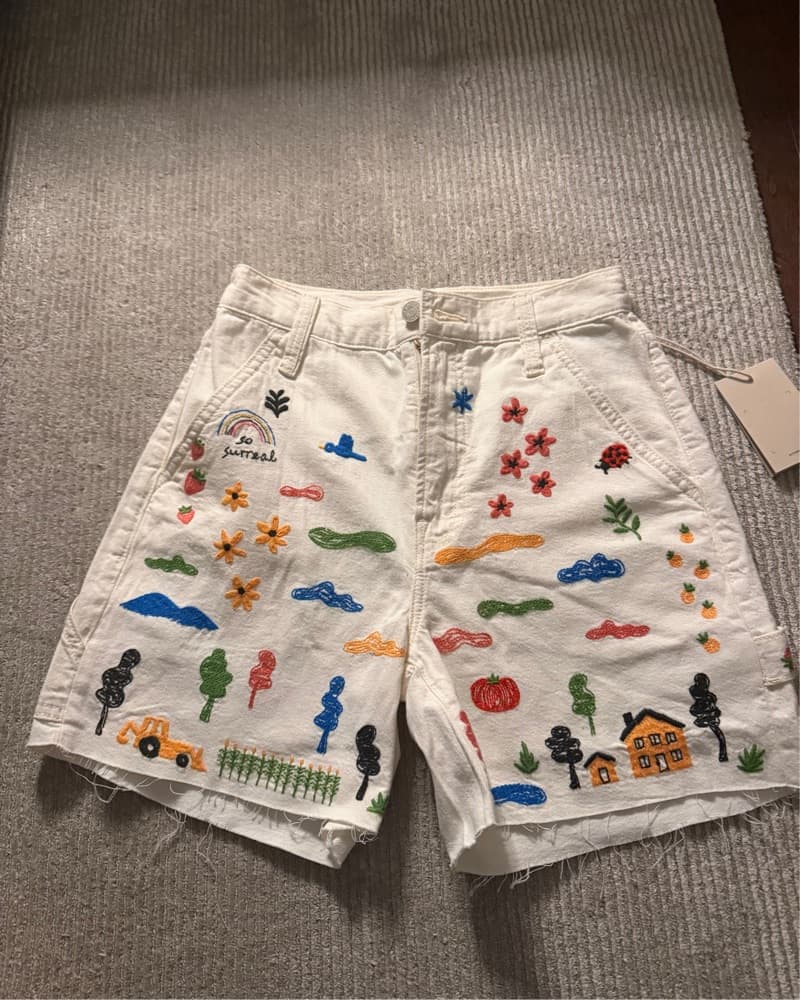 Mother Printed White Denim Shorts - Image 4