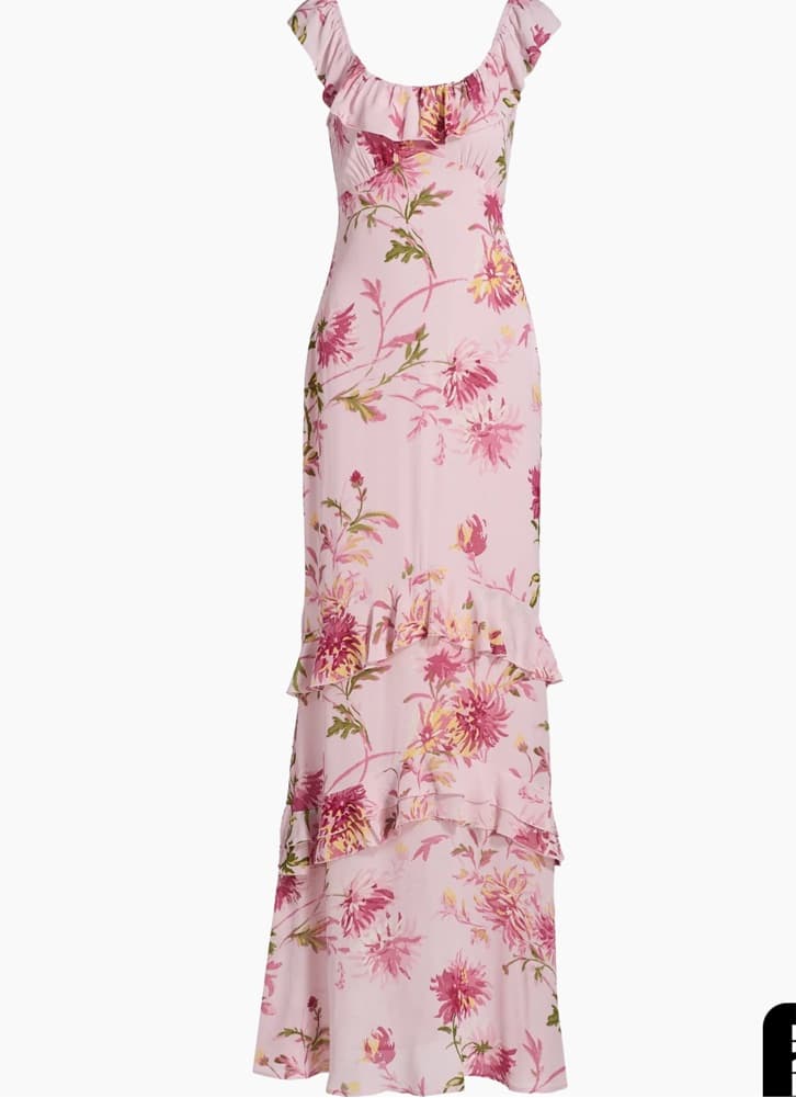 Reformation Pink Floral Ruffle Maxi Dress - Image 4