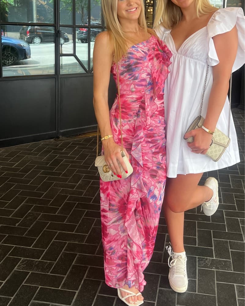 Pink Floral Maxi One Shoulder Ruffled - Image 1