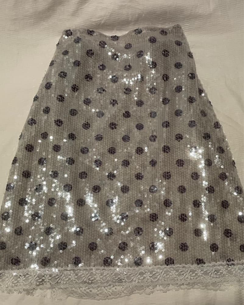 Silver Polka Dot Sequin Midi Skirt - Image 5