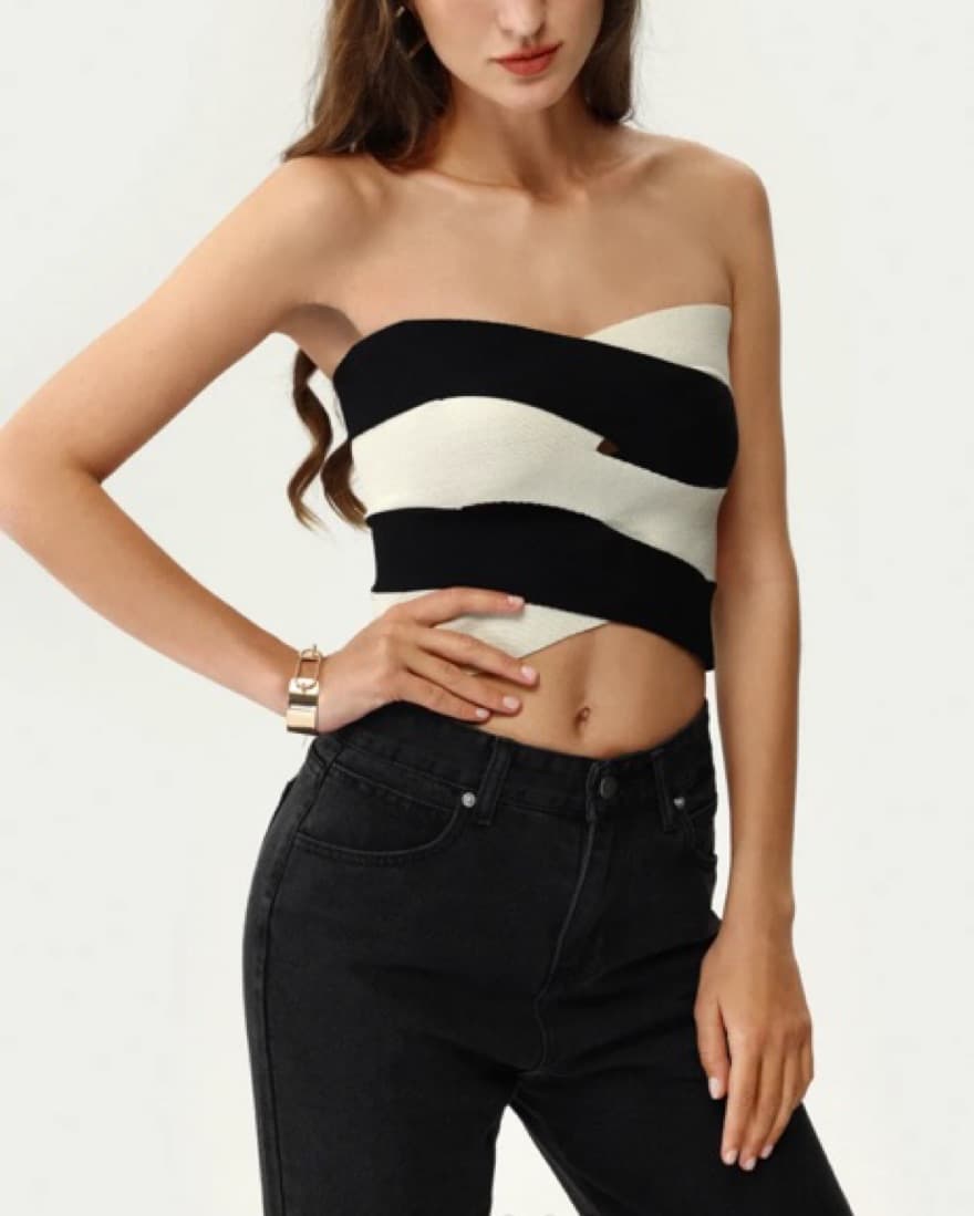 Patchwork Zip Up Tube Top - Image 3