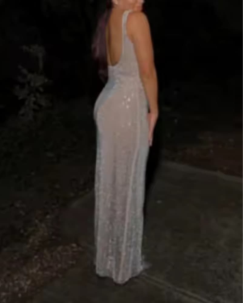 Hollow Out Open Back Sparkly Long Dress - Image 2