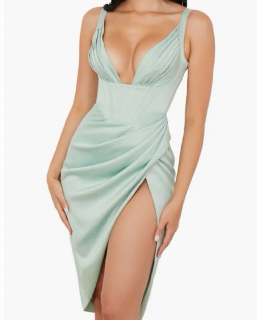 House of CB Faye Satin Mint Midi Dress - Image 6