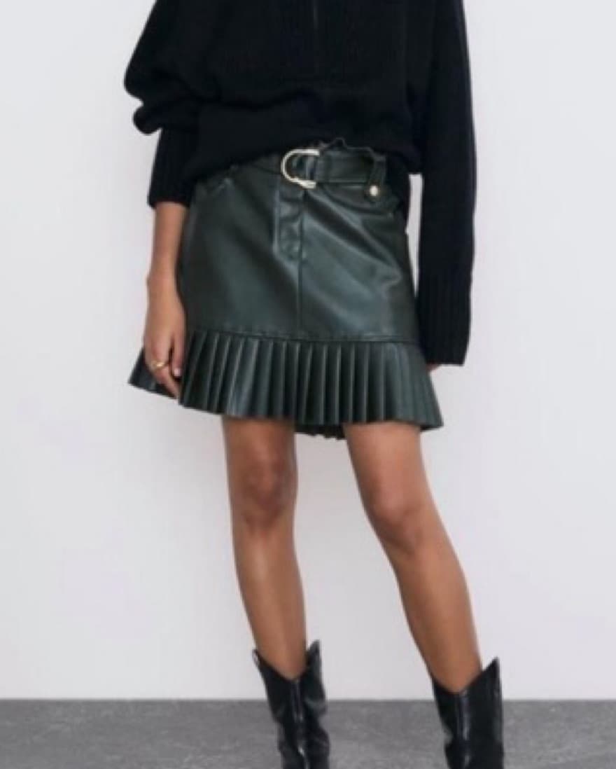 Pleated Faux Leather Mini Skirt - Image 1