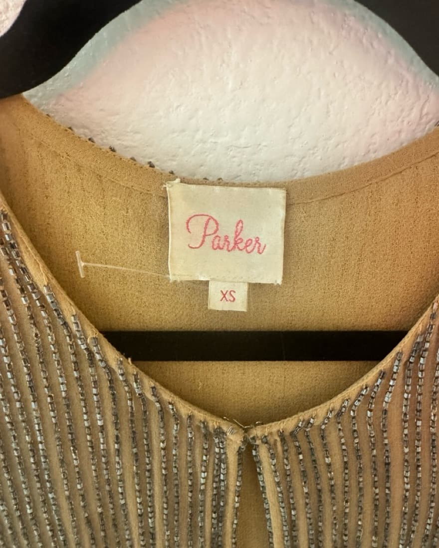 Parker Silk Beaded Open Front Jacket Xs - Image 4