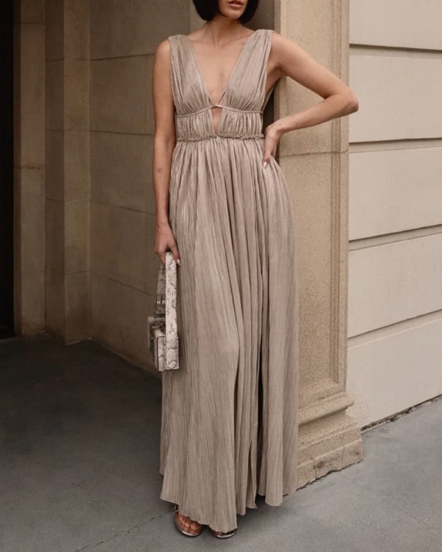 $795 Simkhai Plisse Lame Goddess Gown - Image 5
