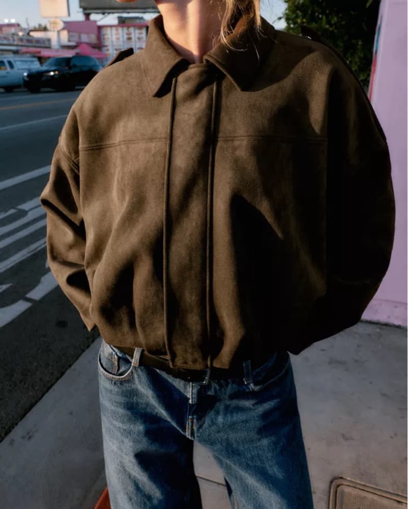 Zara Brown Suede Cropped Bomber - Image 3