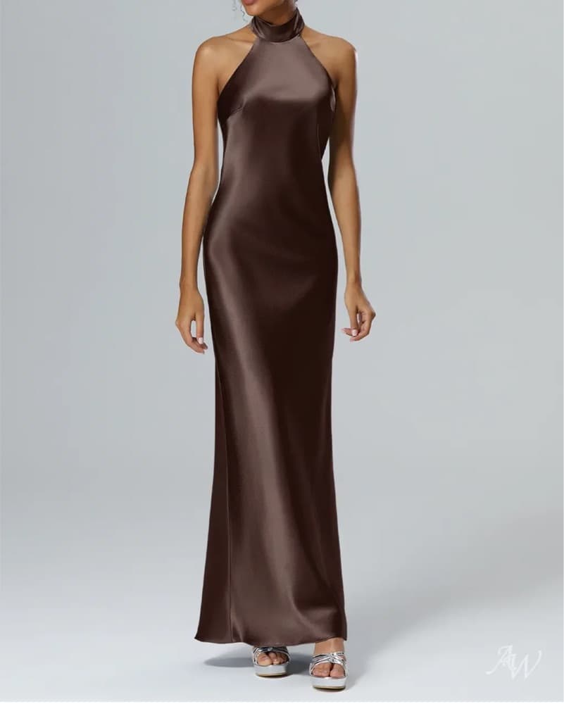 Brown Halter Maxi Dress - Image 1