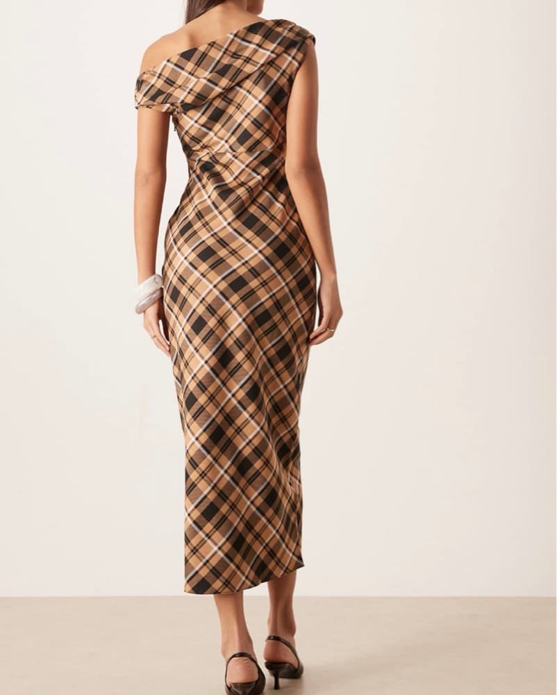 Off-The-Shouler Plaid Pencil Midi Dress - Image 2