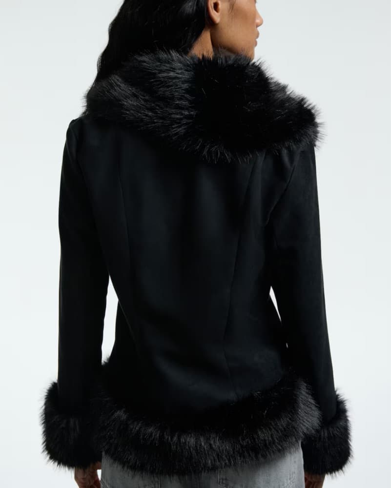 Black Faux Fur Trim Penny Lane Jacket - Image 2