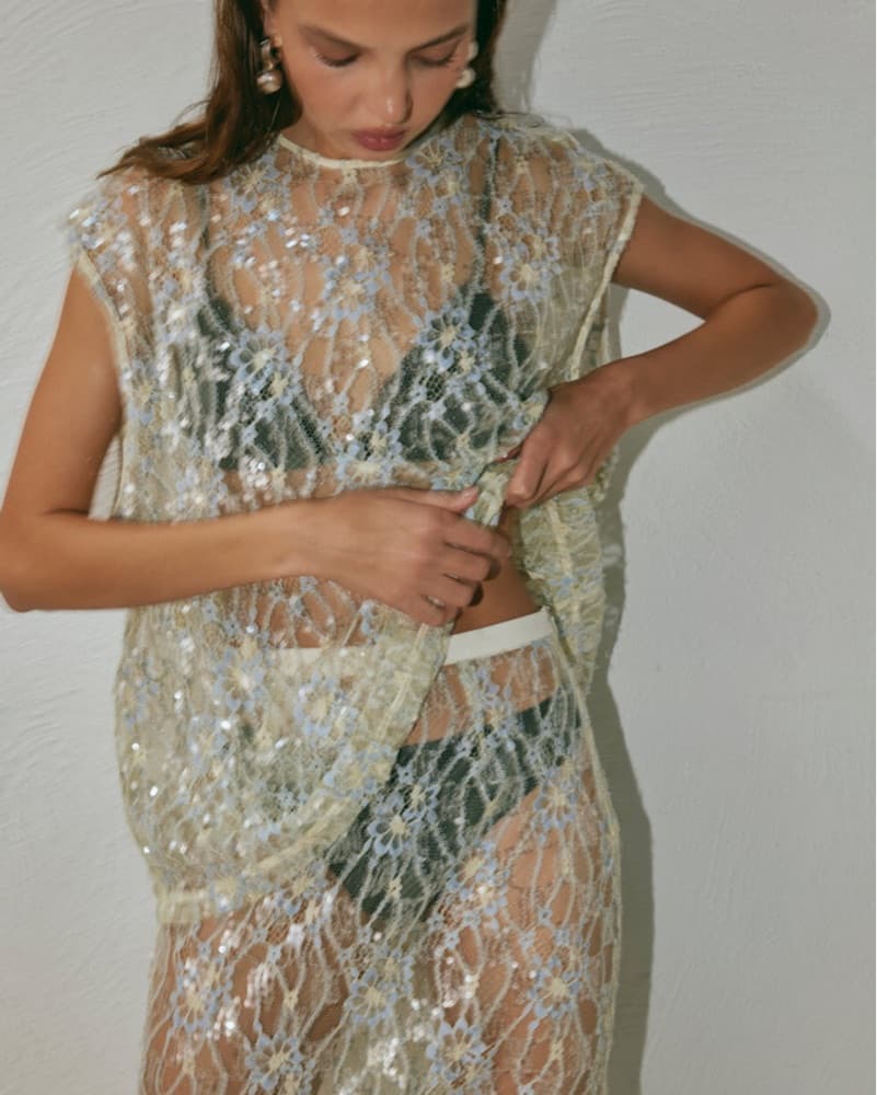 Lace Sequin Blue Sheer Top - Image 1