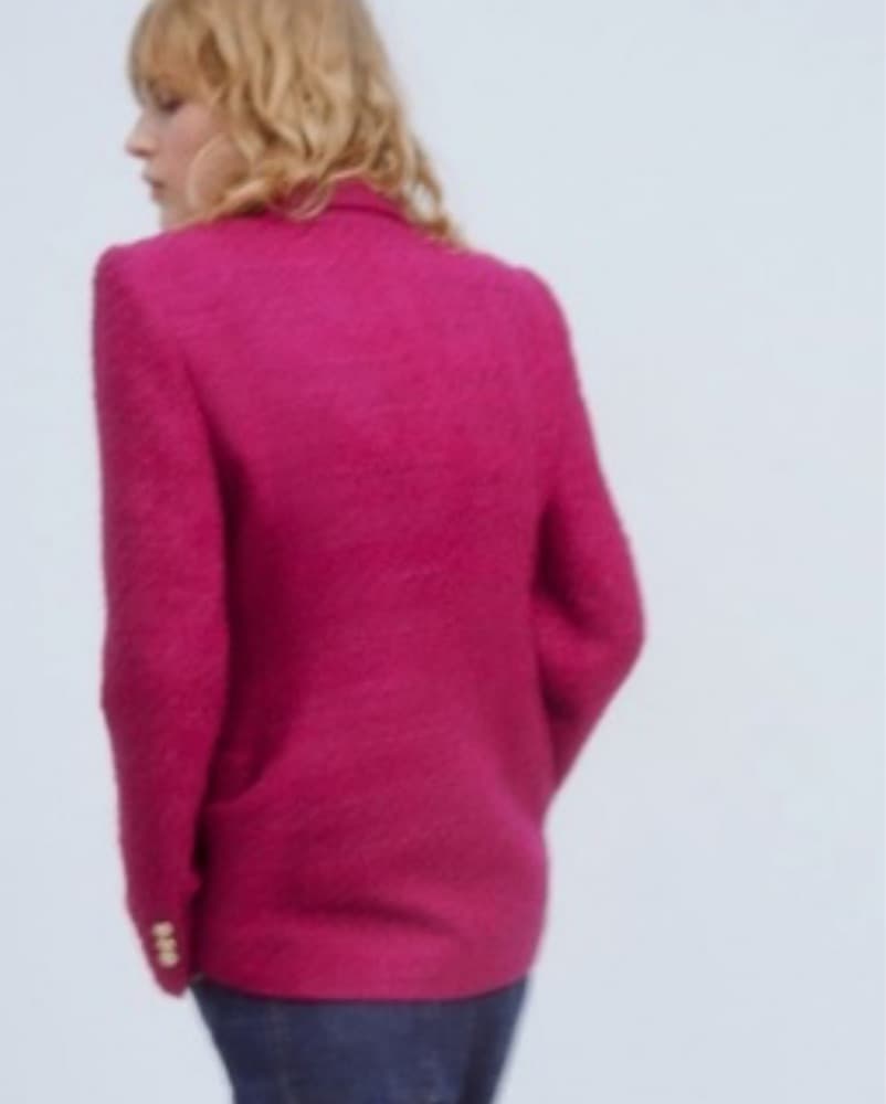 Pink Double-Breasted Tweed Blazer Jacket - Image 4