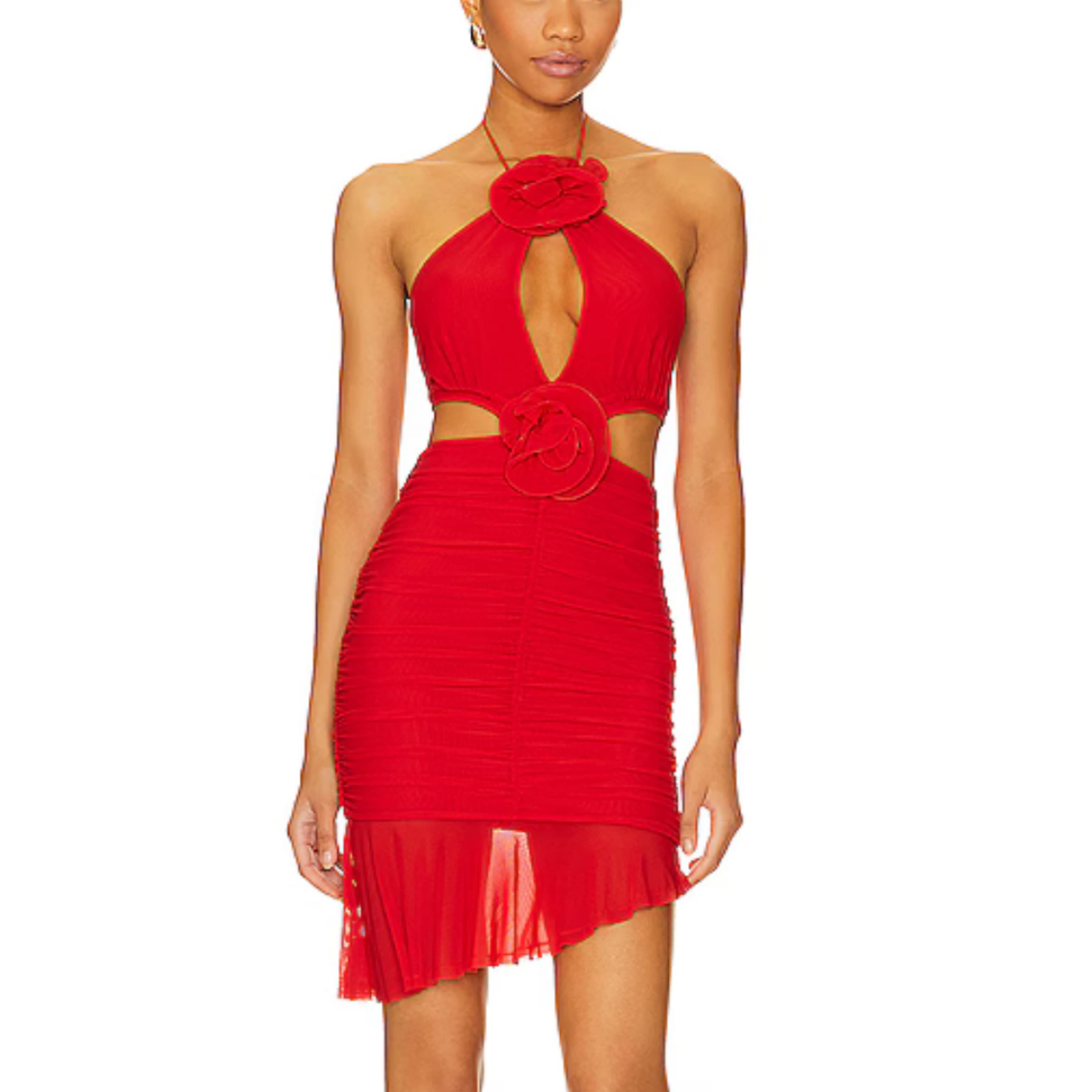 Red Flower Mini Dress  - Image 1