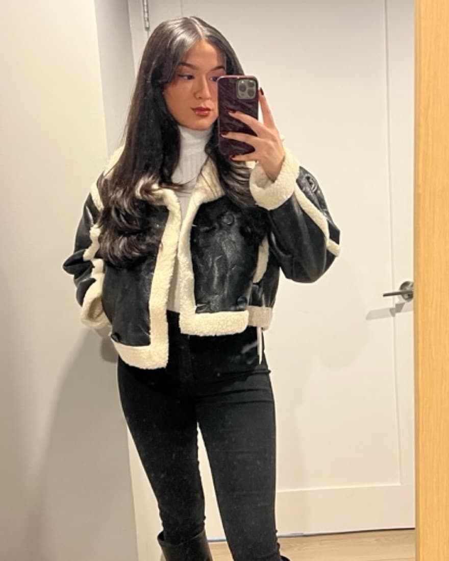 Sherpa Lined Trim Faux Leather Jacket - Image 4