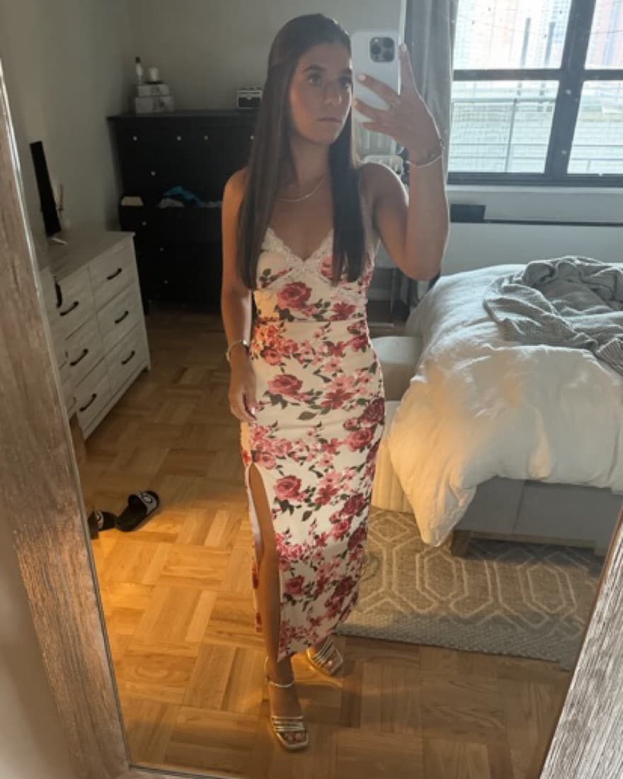 Floral Maxi Dress with Lace Trim - Image 1