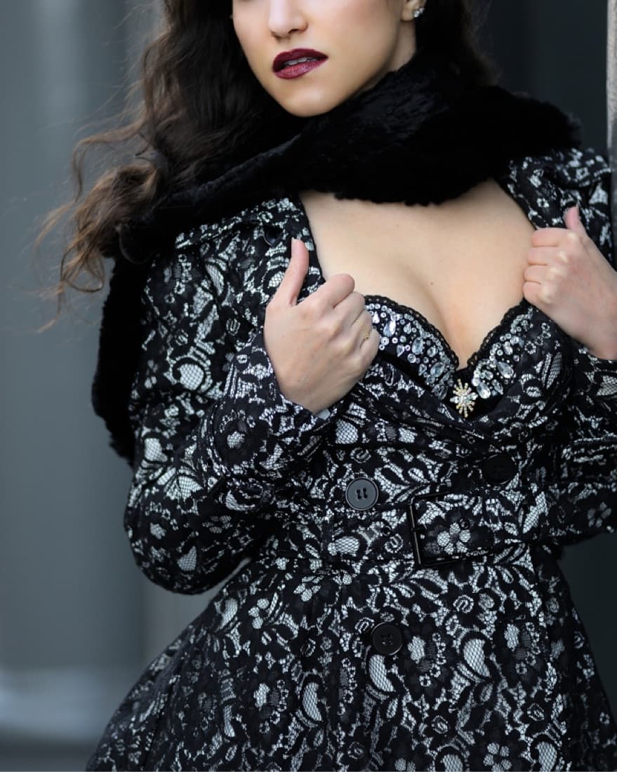 Floral Black Lace Coat for Fall / Winter - Image 4