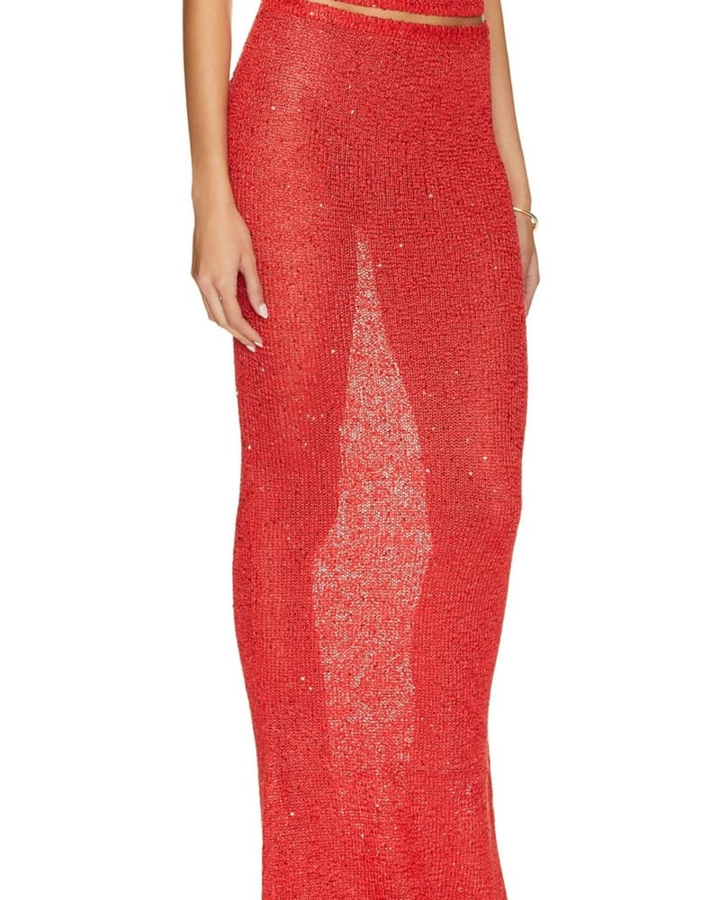 Red Sequined Asta Resort Maxi Skirt - Image 3