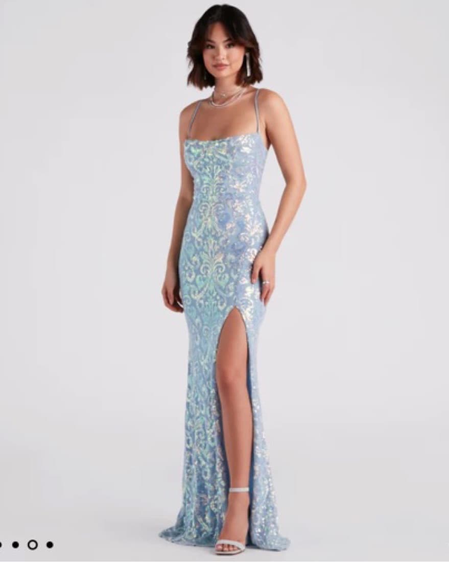  Light Blue Formal Sequin Long Dress - Image 4